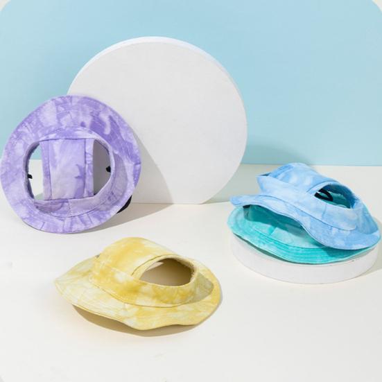 Tie-dye Dog Bucket Hats with Ear Holes Adjustable Round Brim Outdoor Sun Protection Cap for Small Medium Dogs And Cats