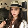Elegant Vintage Sun Hat Women Straw Hat, with Satin Ribbon Decor, Wide Brim Foldable Travel Beach Breathable Flat Top for Summer Vacation Cap