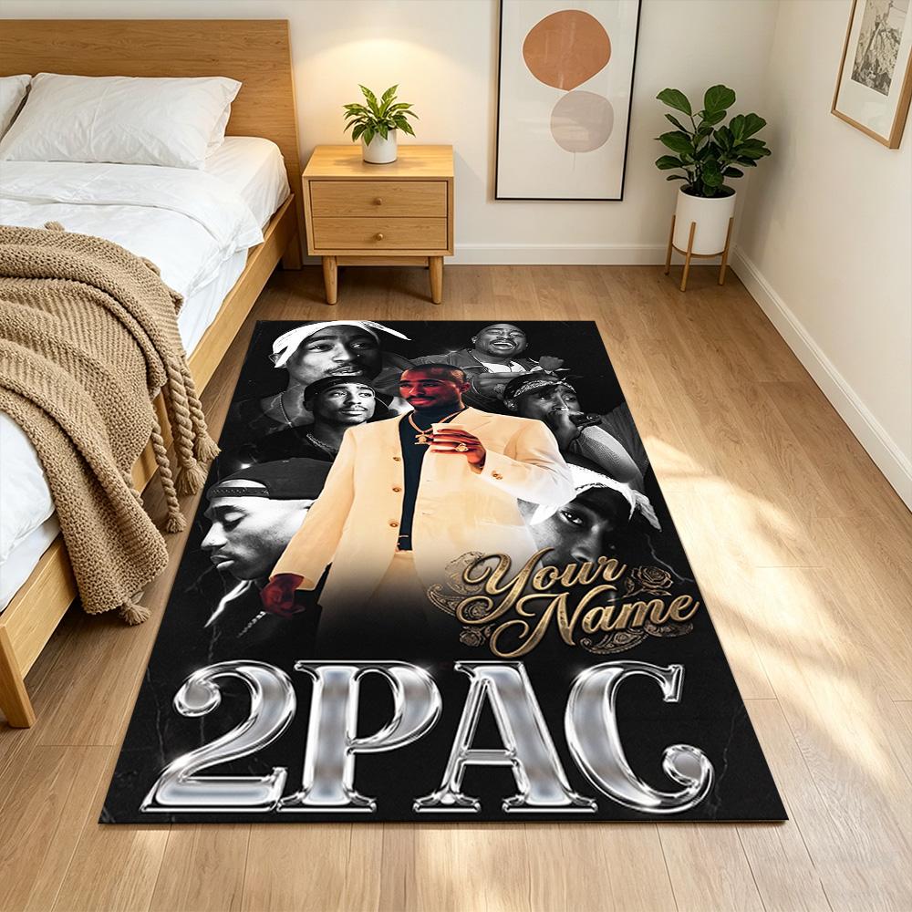2pac Personalized Text Carpet Design for Foyer Playrooms Dormitory Balcony Anti-slip Rug Decorate Offices Birthday/Christmas Gift