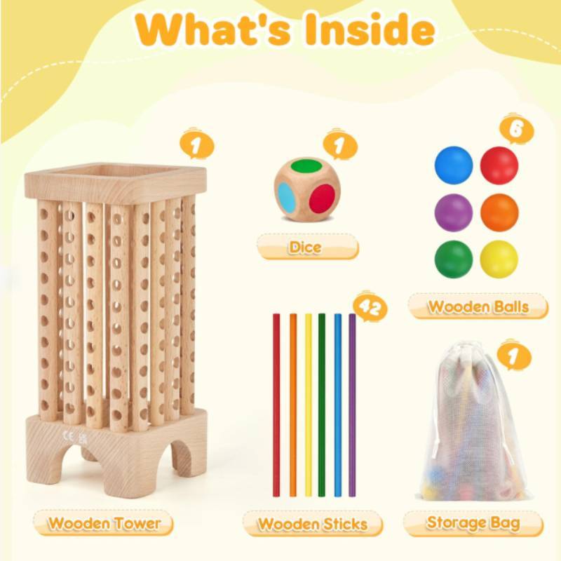 Wooden Montessori Puzzle Board Game With 42 Colorful Sticks For Kids Educational Play