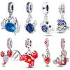 Оригинальные медные шармы-бусины Синий краб Красный лобстер Шармы Подвеска Для женщин Изысканный DIY Браслет Ювелирные изделия Подарки