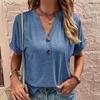 Summer Women Casual Short Sleeve V Neck Button Blouse Solid Color Shirts Spring Fashion