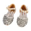 Детские туфли с пайетками и искусственным жемчугом, модные детские туфли из ПУ кожи с блестками, на плоской подошве для