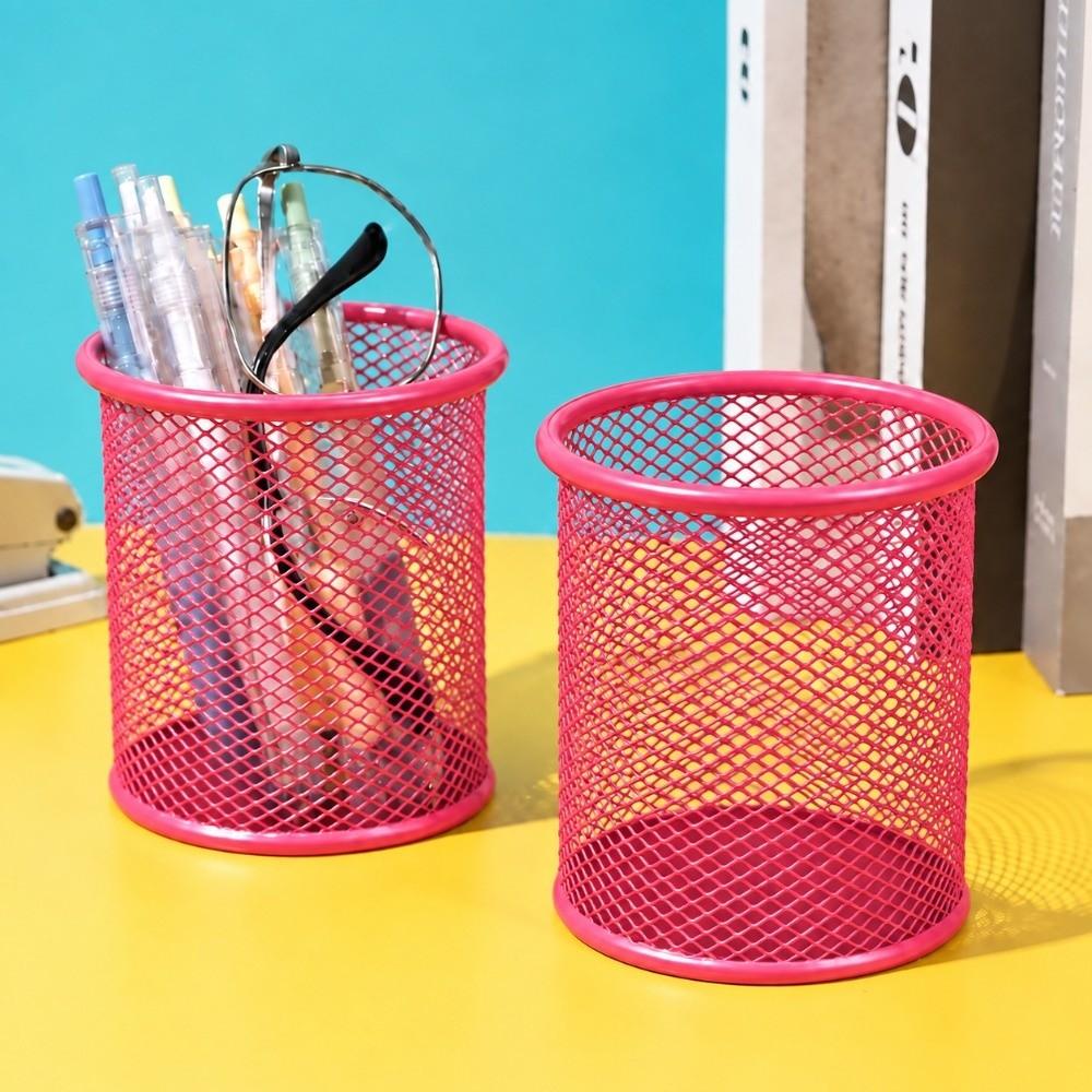 2 pcs Metal Storage Tube Round Desktop Organizer Decorative Pen Holder  Home Tabletop