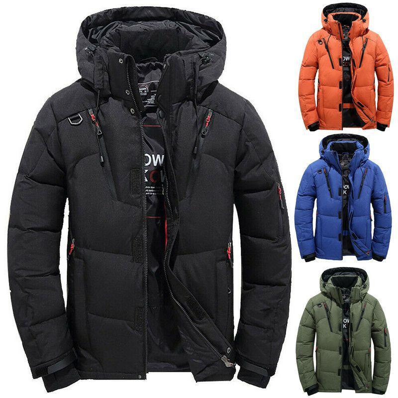Men's Winter Warm Duck Down Jacket With Thick Hood And Adjustable Cuffs