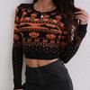 Европа и США осень и зима женский жаккардовый сексуальный модный круглый вырез свитер вязаный свитер на Хэллоуин
