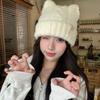 Cold Proof Knitted Beanie Hat Thermal Winter Skull Cap Fashion Cat Ear Beanie  Daily Wear