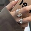 Серебряное кольцо S925 с квадратным сахаром, обмотанное проволокой, для женщин - Преувеличенное открытое кольцо на указательный палец с неровной текстурой лавы
