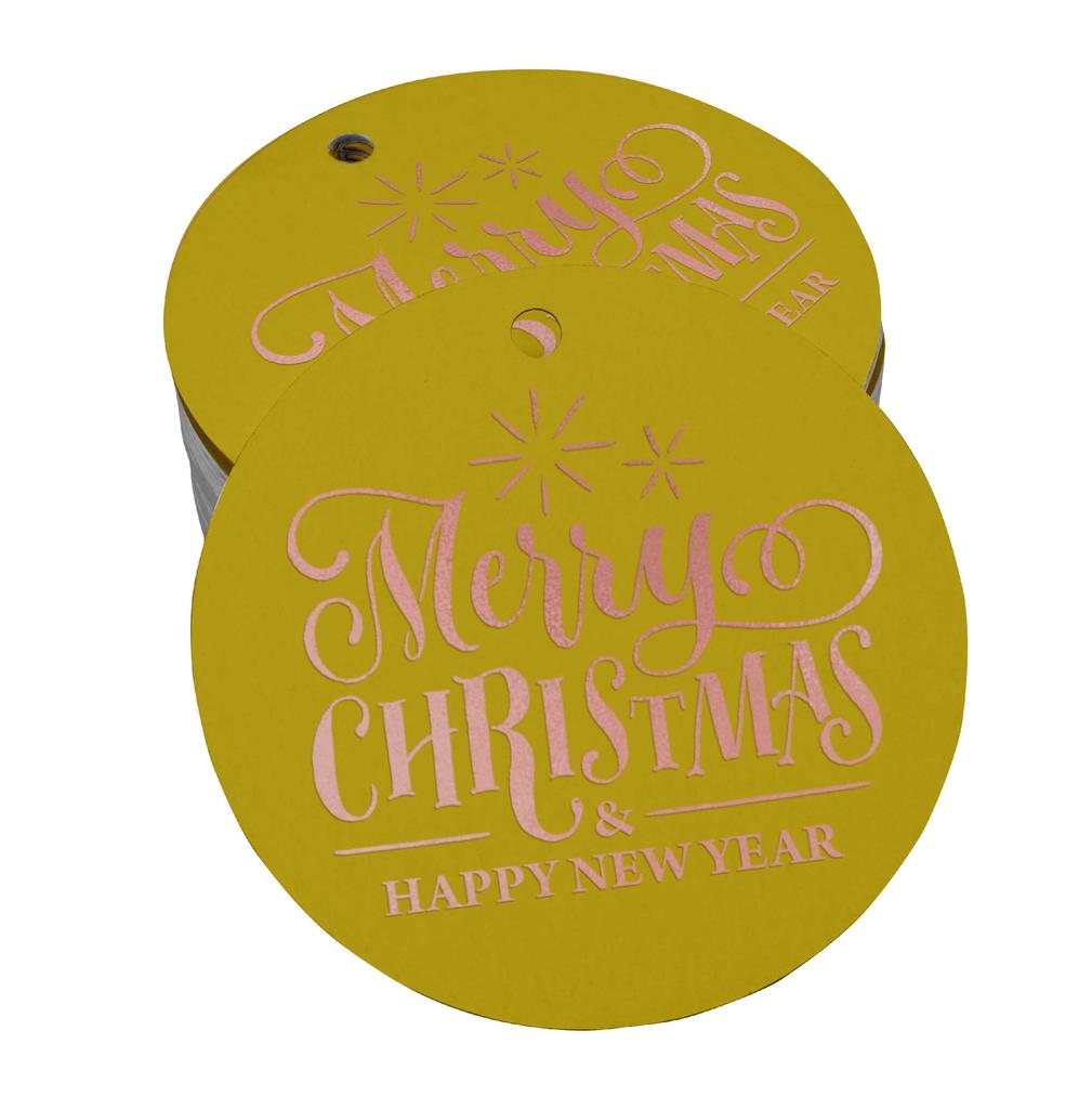 Inkdotpot Pack Of 100 Real Gold Foil Paper Tags Merry Christmas & Happy New Year Text Favor Hang