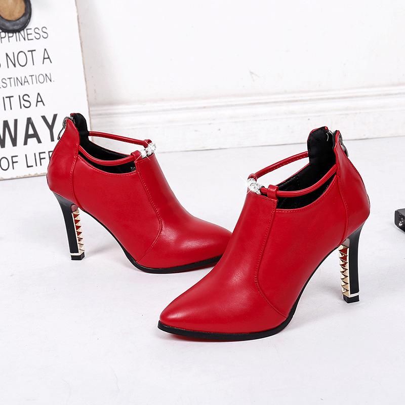 Temperament Fashion Wedding Party Women Platform High Heel Ankle Boots Rhinestone Zip Boot