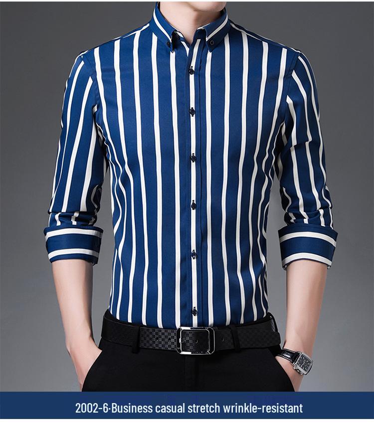 Мужская стрейчевая деловая рубашка: Полосатый с длинным или коротким рукавом, коллекция весна/лето