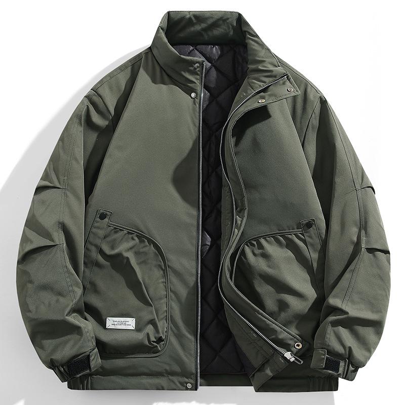 Мужская ретро однотонная зимняя рабочая куртка с воротником-стойкой