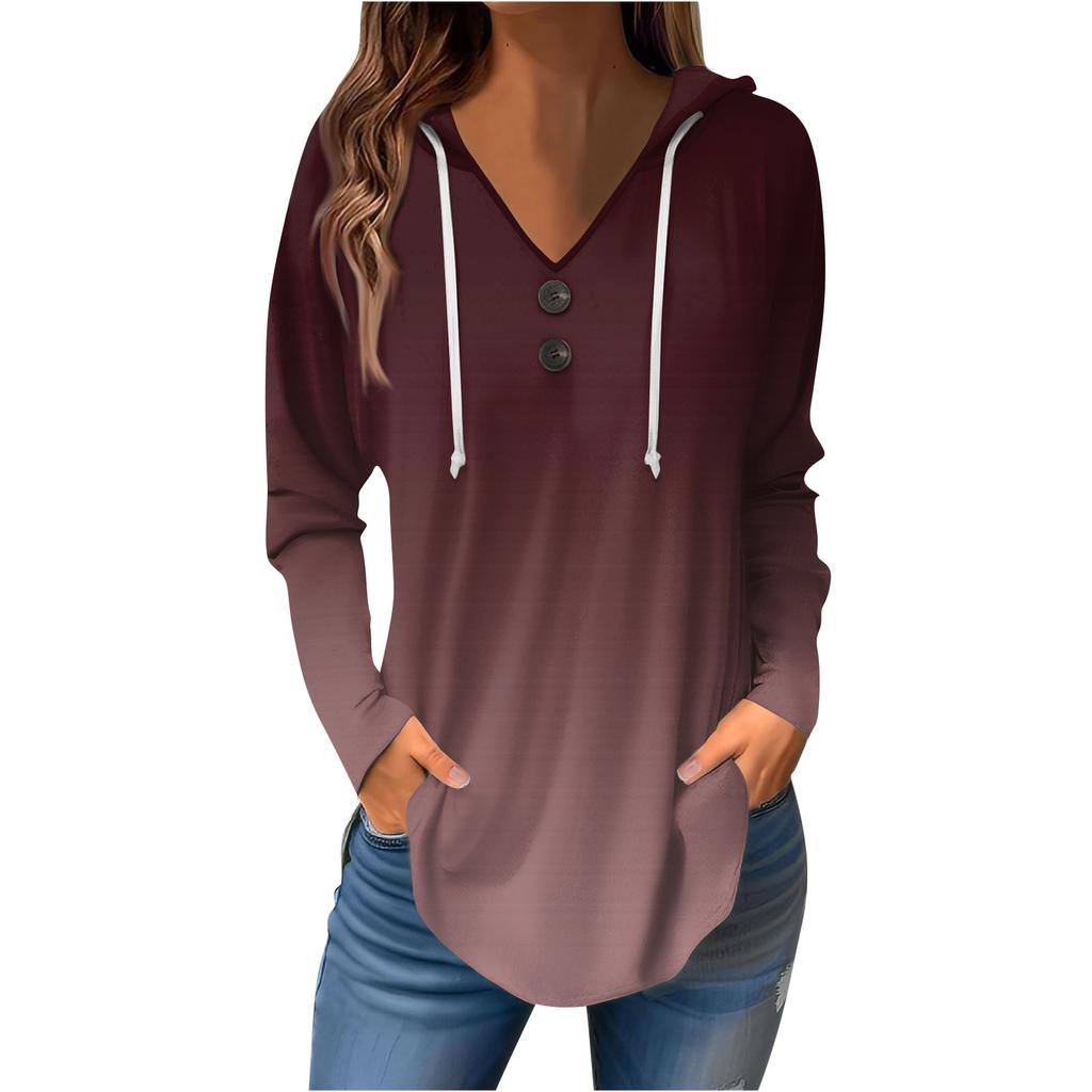 Женские повседневные модные однотонные толстовки с капюшоном на пуговицах и длинными рукавами с V-образным вырезом