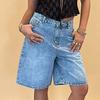 Женские джинсовые шорты длиной до колена с карманами, мешковатые джинсовые шорты-бермуды со средней посадкой, прямые джинсы, короткие брюки
