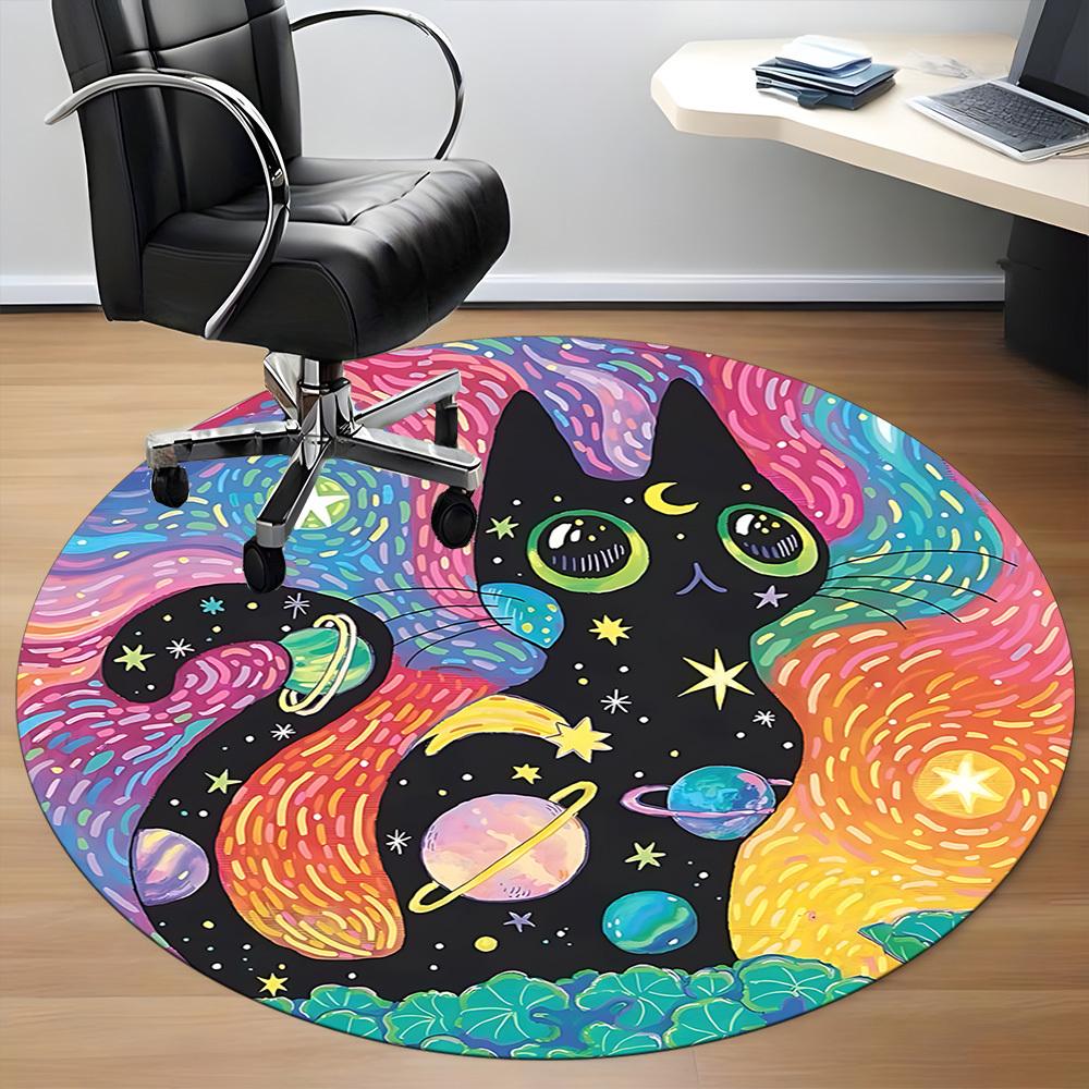 1PC Galaxy Cat Office Round Area Rug,  Mat Suitable ForOffice, Under Office Chairs Bedroom Living Room Home Decor, Room Deco
