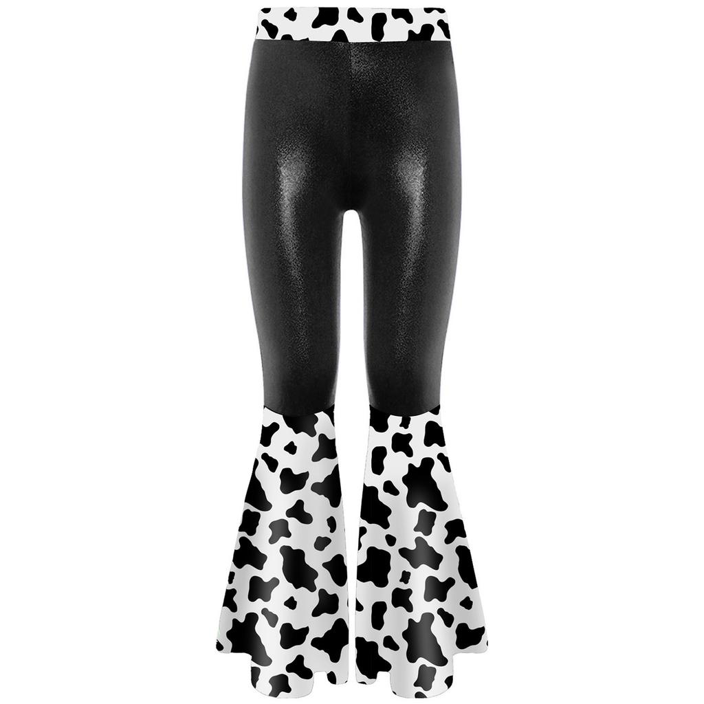 Girls Disco Costume Patchwork Printed Pants Shiny Metallic Elastic Waistbell Bottom Design Role Playing Parties