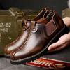 Fashion Men's High-top Leather Shoes Winter Fashion Retro Tooling Boots Casual Leather Boots Comfortable Wear-resistant Motorcycle Boots
