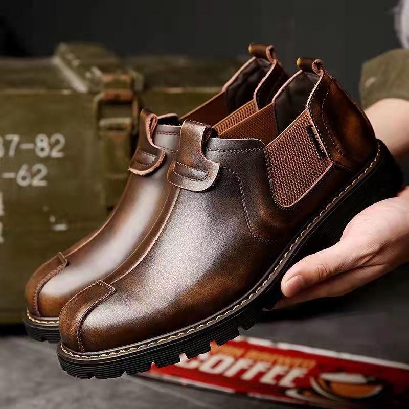 Fashion Men's High-top Leather Shoes Winter Fashion Retro Tooling Boots Casual Leather Boots Comfortable Wear-resistant Motorcycle Boots