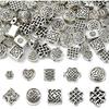 KitBeads 100Pcs 10 Styles Tibetan Chinese Knot Round Beads Metal Celtic Knot Square Rectangle Spacer Beads for Jewelry Making Bracelets Earrings