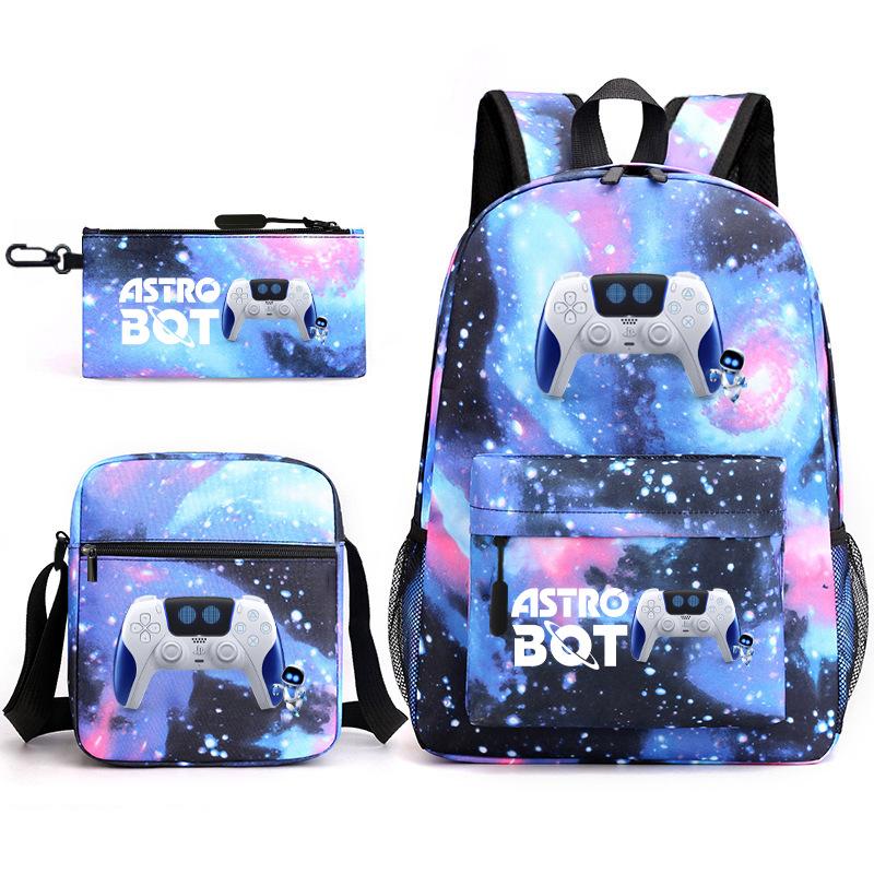 Teen Schoolbag, Universe Robot, Primary School Student Starry Sky Personality Heat Transfer Backpack Three-piece Set