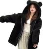 Шуба с капюшоном из молодой овечьей шерсти с медвежьими ушками для женщин на осень и зиму, новое утолщенное плюшевое пальто