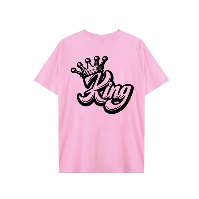 King Queen Crown Print Lover Couples Tee Shirt Harajuku Women T-shirt Crown Couple Matching Tshirt Clothes Summer Women Man Tops