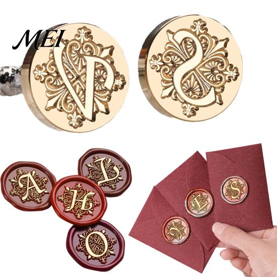 Decorative Wax Seal Stamp Iris A-Z Initial Alphabet Head, Brass Engraved Vintage Sealing Head for Wedding Invitations Envelopes Journal Gift Packaging
