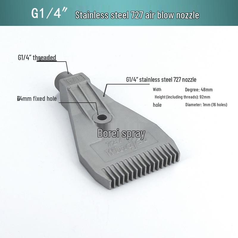 Stainless Steel & Aluminum Alloy Flat Fan Nozzle with 48-60 Widened Holes - High Pressure Universal Air Knife Nozzle