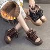 Johnature Retro Mixed Colors Plush Warm Short Boots Genuine Leather Thick Soled Women's Shoes