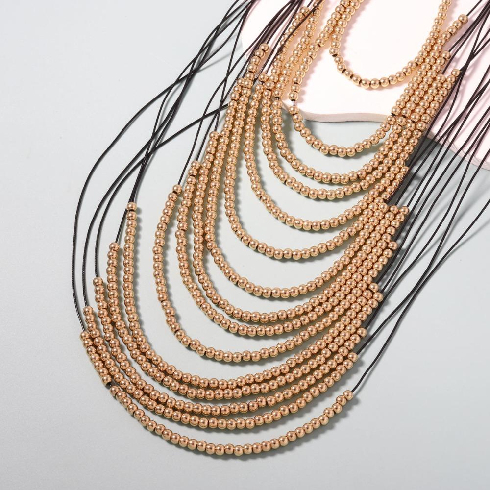 Layered Tassels Necklace Boho Multilayer Imitation Pearl Necklace Wedding Jewelry