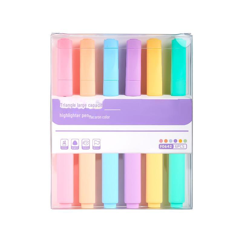 6 Triangle Rods Large Capacity Macaron Color Fluorescent Markers for Painting, Coloring, and Watercolor.