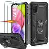 Case for Samsung Galaxy A03s + 2 Tempered Glasses - Black Hard Protection with Ring Stand