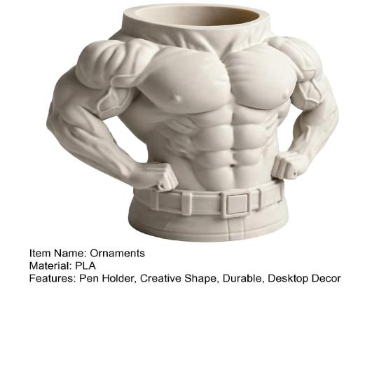 3D Printed Pen Holder, Bodybuilder Torso Shape, Muscular Fitness Desk Organizer, Creative Desktop Decoration, Gift for Boys