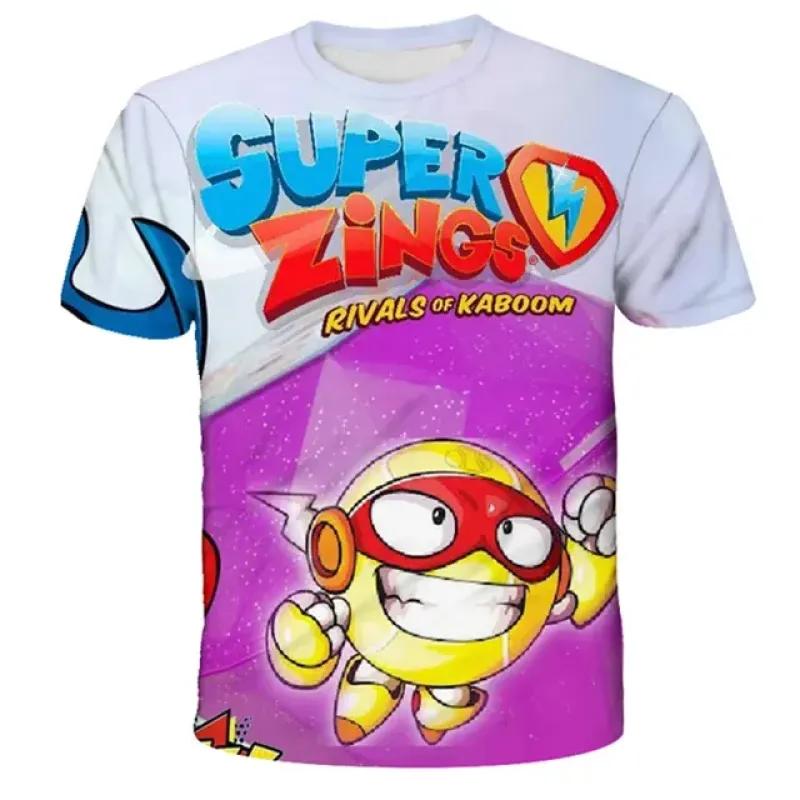 Футболка Super Zings, летняя детская футболка с принтом мультфильмов для мальчиков и девочек, модная повседневная верхняя одежда для старых детей