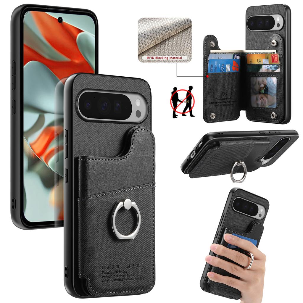 For Google Pixel 9 Pro XL/Google Pixel 10 Pro XL Case with Card Holder Kickstand Leather+TPU+PC Phone Cover