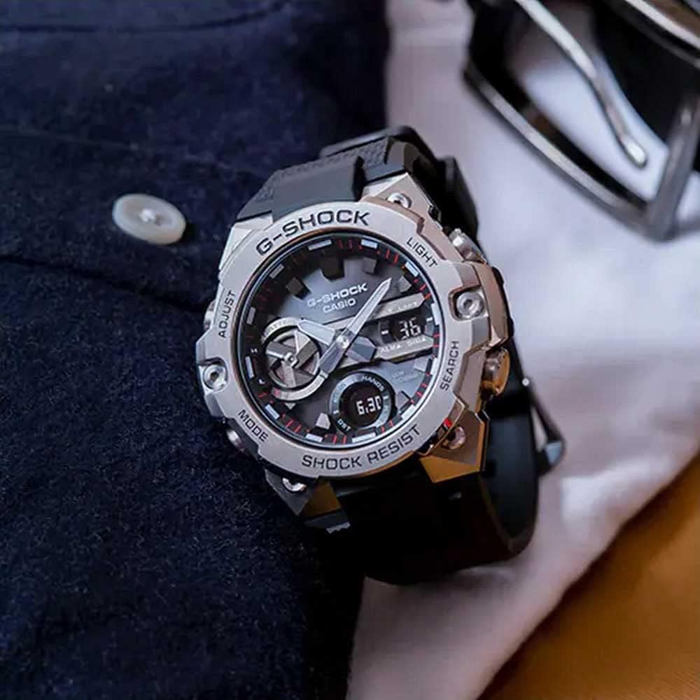 Casio G-Shock G-Steel Solar Analog-Digital Watch Black Silver GST-B400-1A Bluetooth Connectivity