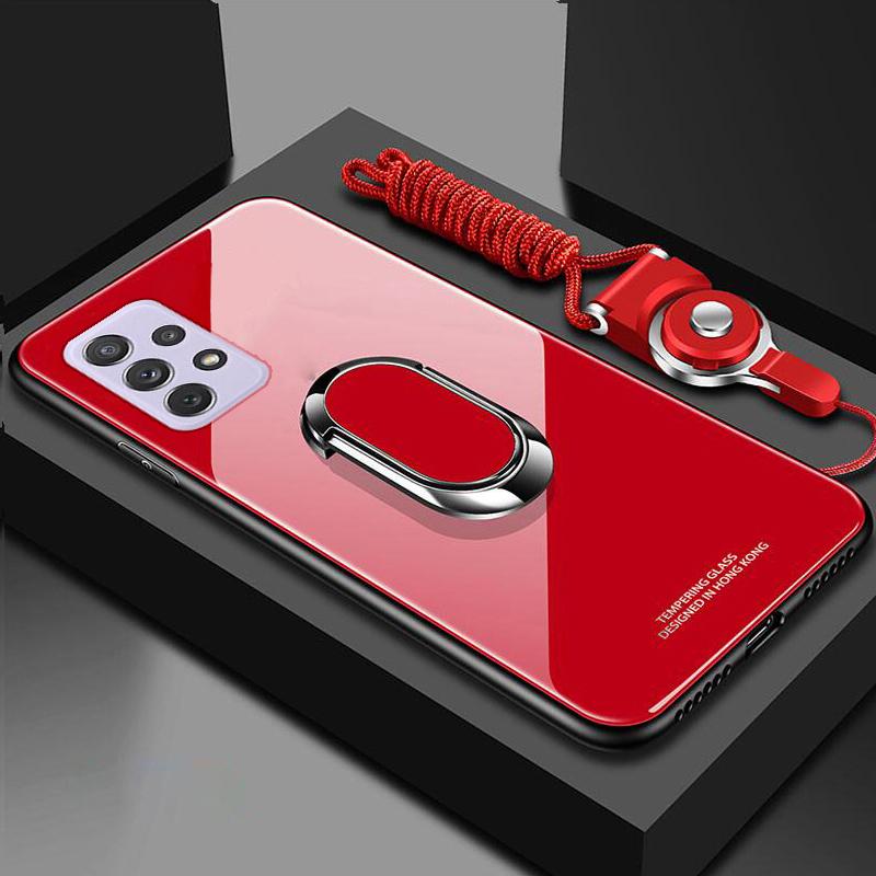 Чехол для телефона из закаленного стекла для Samsung Galaxy A73 A53 A33 A13 A03S A22 A52 A32 A42 A51 A71 A72 A12 5G с магнитным кольцом-держателем и подставкой со шнурком