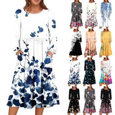 Женское модное свободное платье в стиле ретро с принтом и круглым вырезом