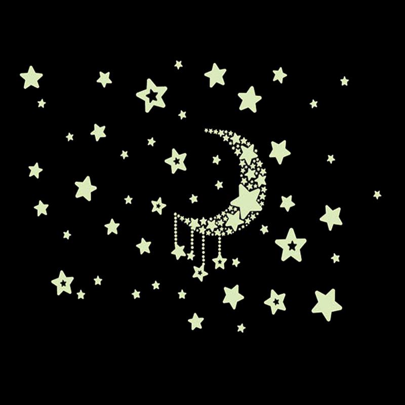 Stars And Moon Glow In The Dark Luminous Ceiling Wall Stickers Children Bedroom Decals
