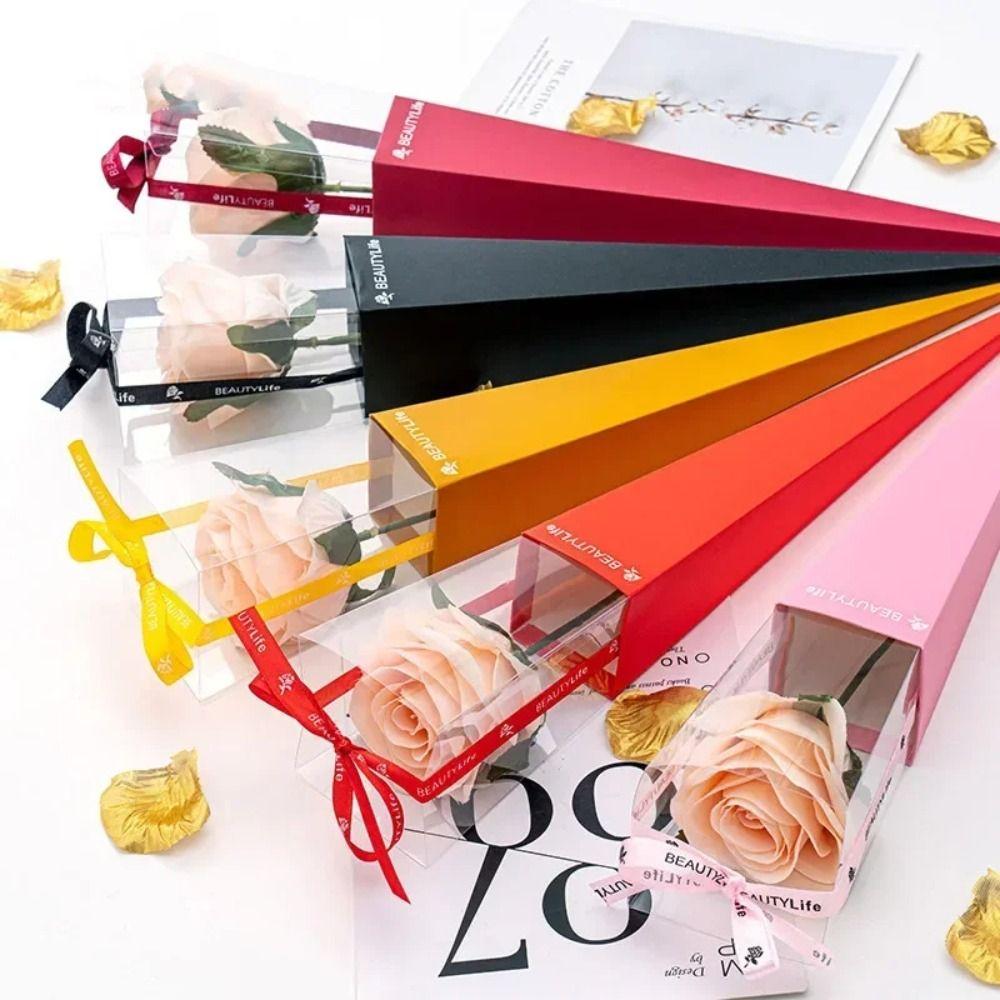 10Pcs Single Rose Bouquet Wrapping Paper Plastic Triangular Box  for Flowers Valentine's Day