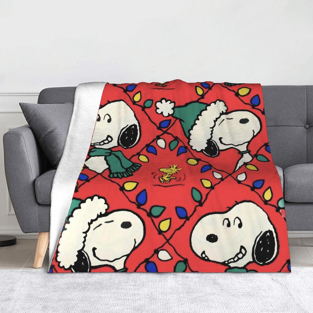Snoopy Christmas Charlie Brown Blankets Flannel Spring/Autumn Portable Lightweight Throw Blankets Home Travel Bedding Throws