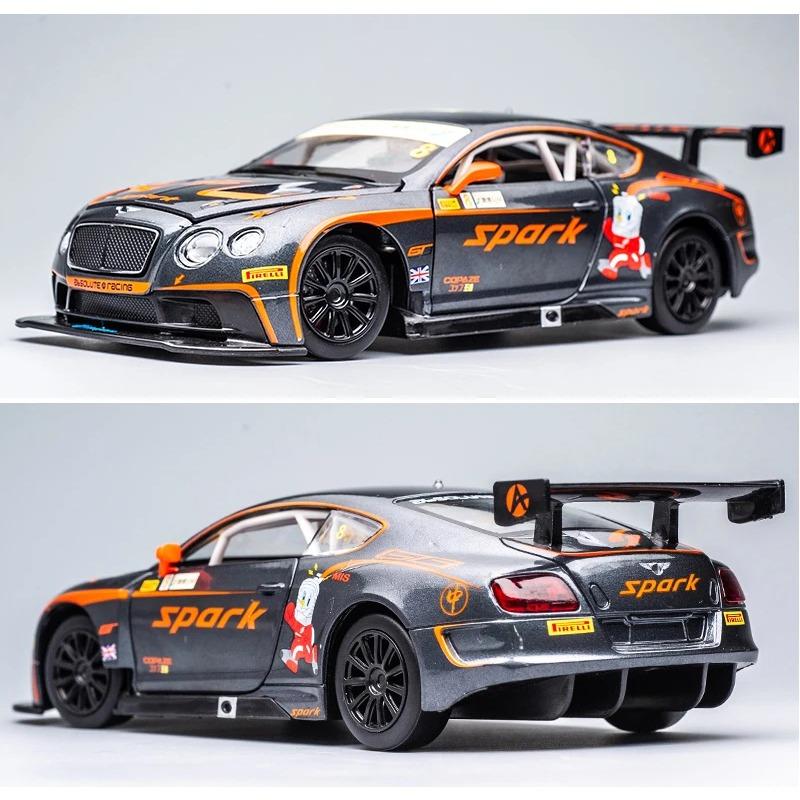 1/24 Bentley Continental GT3 Свободный ход Высокий свет Спортивный гоночный автомобиль Модель Игрушка Литой металл Сплав Миниатюрная реплика