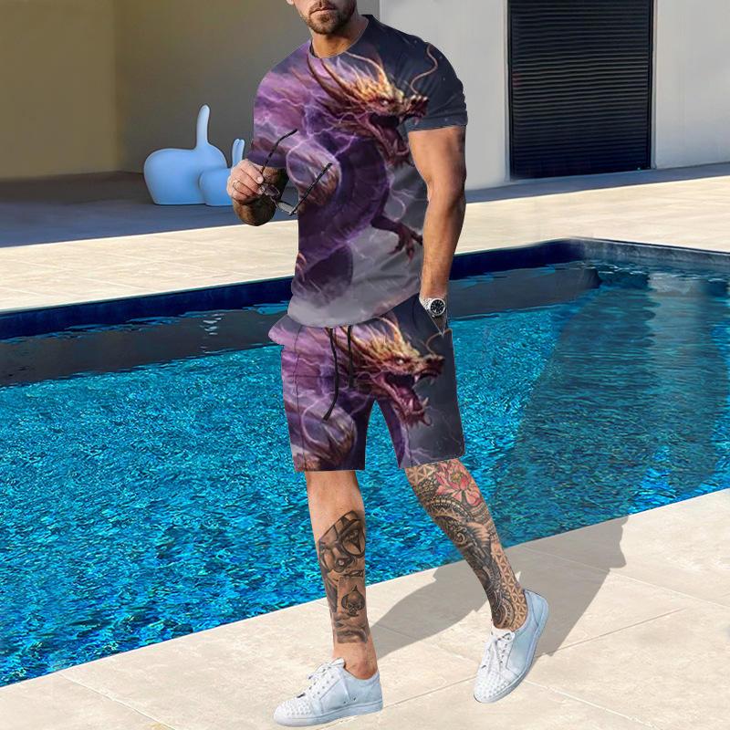 Модная мужская спортивная одежда с принтом 3D-дракона, повседневная дышащая освежающая футболка