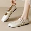 Fashion Double Belt Buckle Flats Loafers Woman Solid PU Leather Tabis Shoes Barefoot Mary Janes Ladies Daily Round Toe Mocassines Mujer
