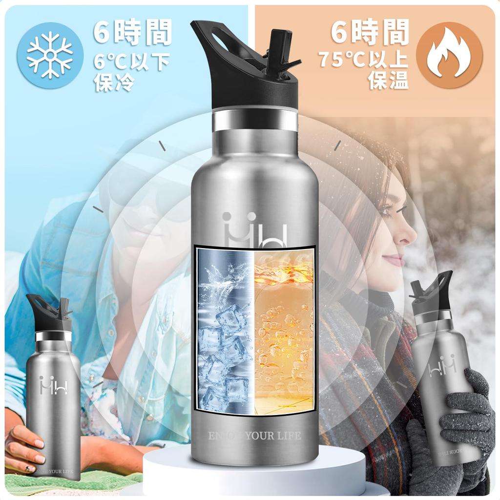 750ml Stainless Steel Water Bottle with Seamless Large Easy to Perfect for Bicycle Carbonated Stylish Vacuum Insulated Drink Bottle Straw, Design,