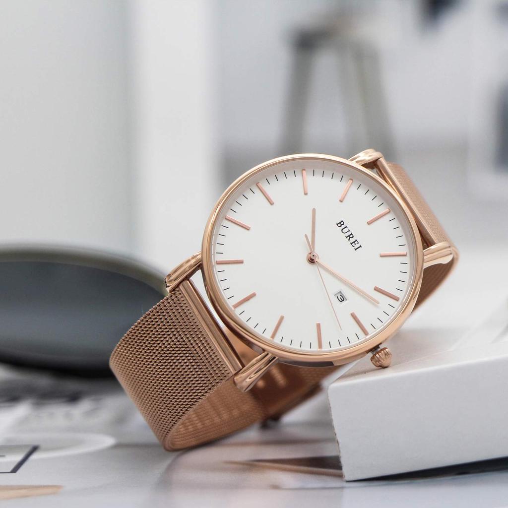 BUREI Men's Waterproof Analog Business Milanese Mesh Belt Watch