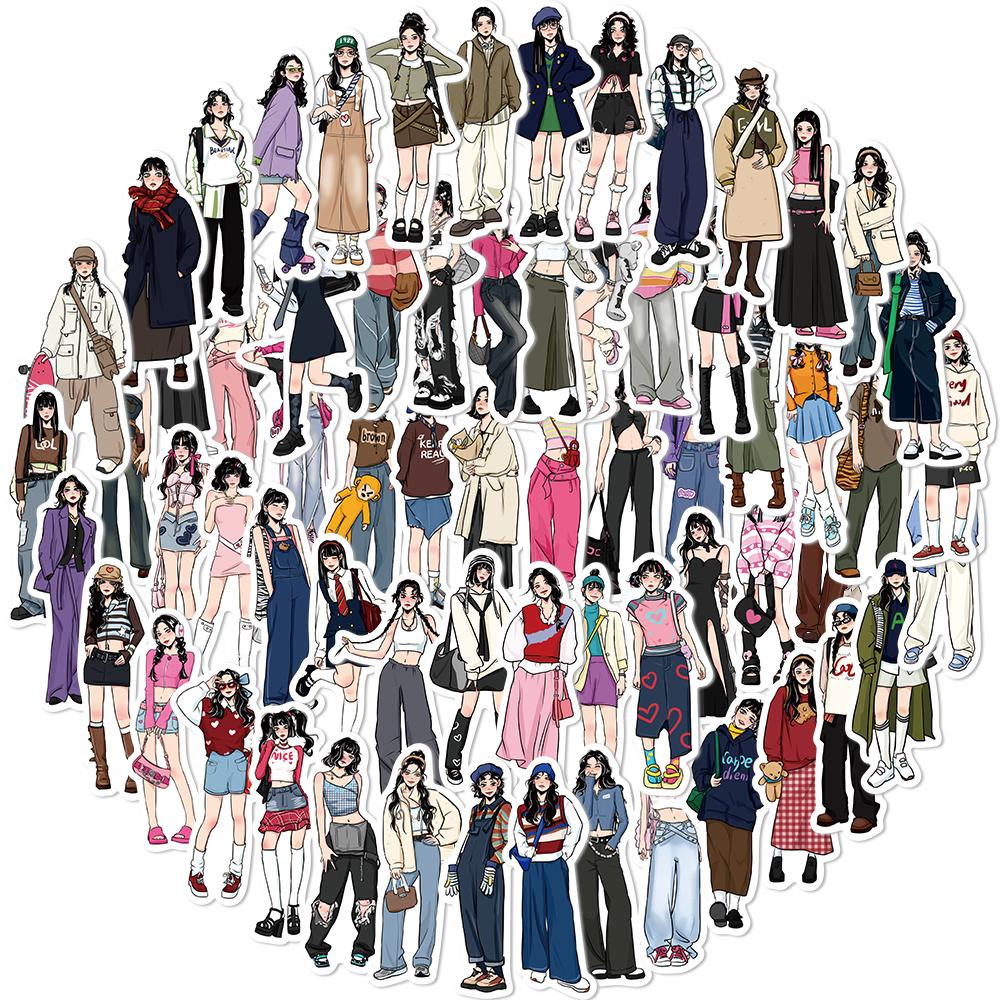 65Pcs Fashion Mocha Girl Stickers Decals Cartoon Graffiti Diy  Notebook Luggage Wall Decoration Pvc Sticker