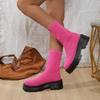 Fashion Women's New Autumn Thick-soled Single Boot Round Head Knitted Cover Foot Anti-slip Wear-resistant Ankle Boots