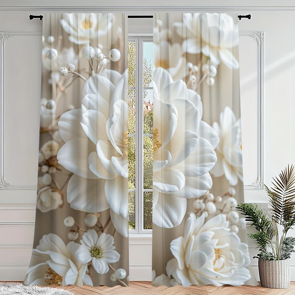 2pc Floral Print Curtains - Polyester Fabric, Machine Washable, Suitable for Bedroom, Kitchen, Office, Living Room