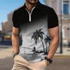 Мужская рубашка поло повседневная на молнии с коротким рукавом модная повседневная на молнии лето весна стандартный крой рубашка с принтом Coconut Tree&Notes&Horn 3D